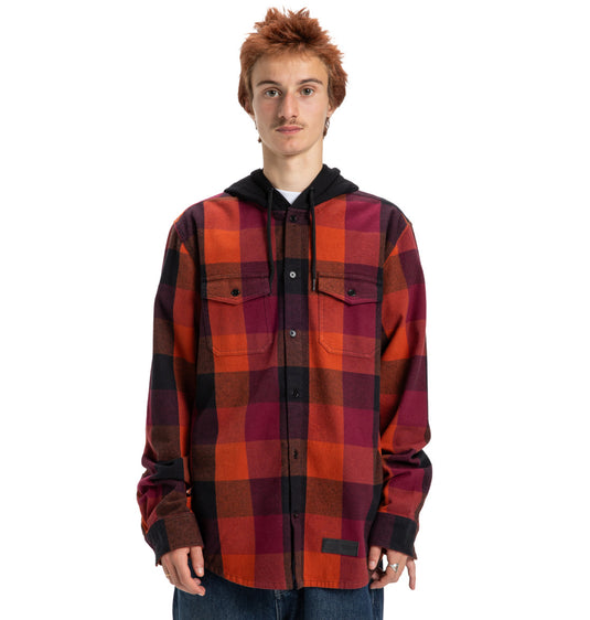 DC Men's Ruckus Hooded Long Sleeve Shirt Picante ADYWT03104-NQV0