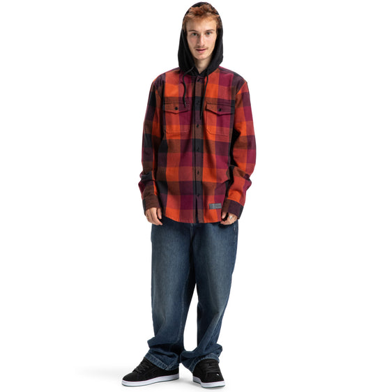 DC Men's Ruckus Hooded Long Sleeve Shirt Picante ADYWT03104-NQV0