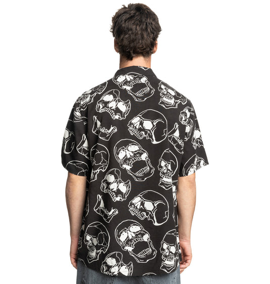 DC Men's Fracture Short Sleeve Shirt Black Skully Print ADYWT03115-XKWK