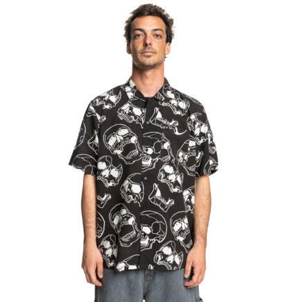 DC Men's Fracture Short Sleeve Shirt Black Skully Print ADYWT03115-XKWK