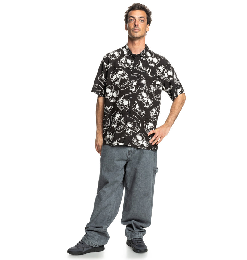Load image into Gallery viewer, DC Men&#39;s Fracture Short Sleeve Shirt Black Skully Print ADYWT03115-XKWK
