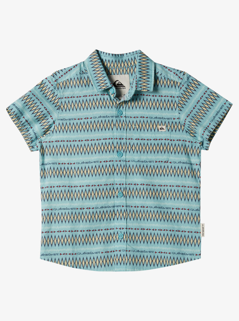 Load image into Gallery viewer, Quiksilver Kid&#39;s Vibrations Short Sleeve Shirt Marine Blue Pattern Ss Boys AQKWT03077-BHA6
