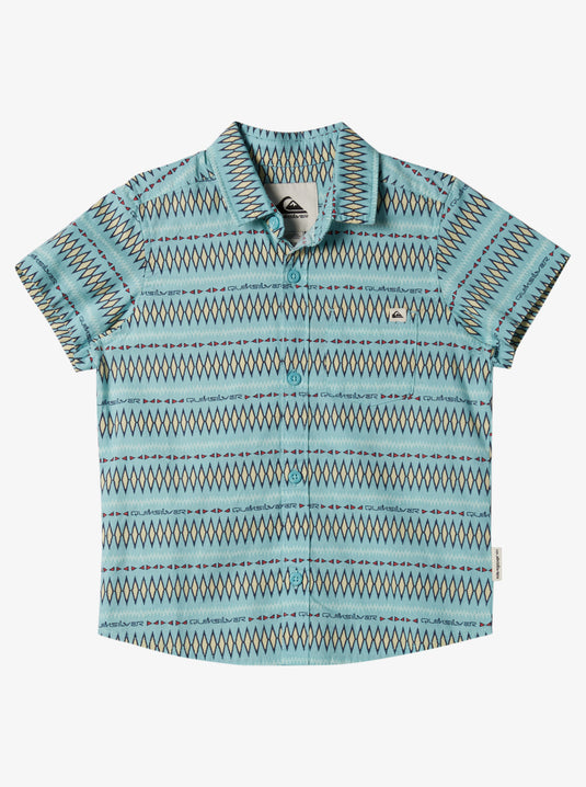 Quiksilver Kid's Vibrations Short Sleeve Shirt Marine Blue Pattern Ss Boys AQKWT03077-BHA6