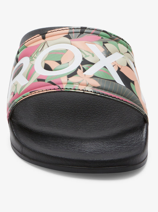 Roxy Women's Slippy Slider Sandals Black/Pink/Soft Lime ARJL100679-KPM