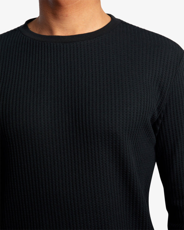 Load image into Gallery viewer, RVCA Day Shift Long Sleeve Thermal Sweatshirt Black AVYKT00104-BLK

