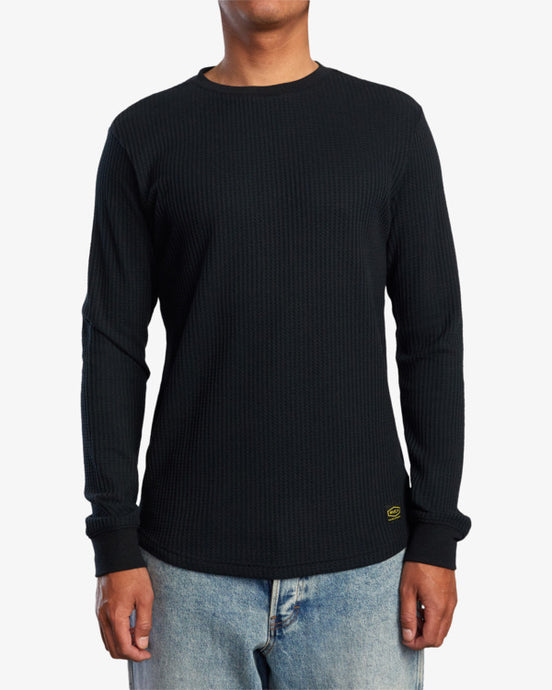 RVCA Day Shift Long Sleeve Thermal Sweatshirt Black AVYKT00104-BLK