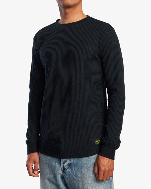 Load image into Gallery viewer, RVCA Day Shift Long Sleeve Thermal Sweatshirt Black AVYKT00104-BLK
