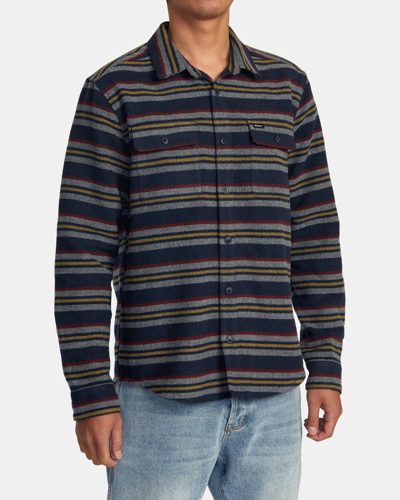 Load image into Gallery viewer, RVCA Blanket Long Sleeve Shirt Navy AVYWT00366-NVY

