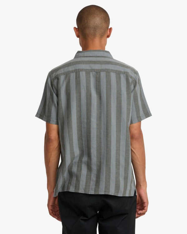Load image into Gallery viewer, RVCA Men&#39;s Love Stripe Short Sleeve Pocket Shirt Sage Leaf AVYWT00501-SLE
