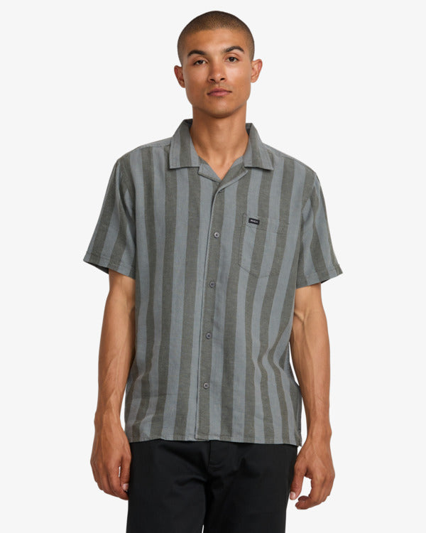 Load image into Gallery viewer, RVCA Men&#39;s Love Stripe Short Sleeve Pocket Shirt Sage Leaf AVYWT00501-SLE

