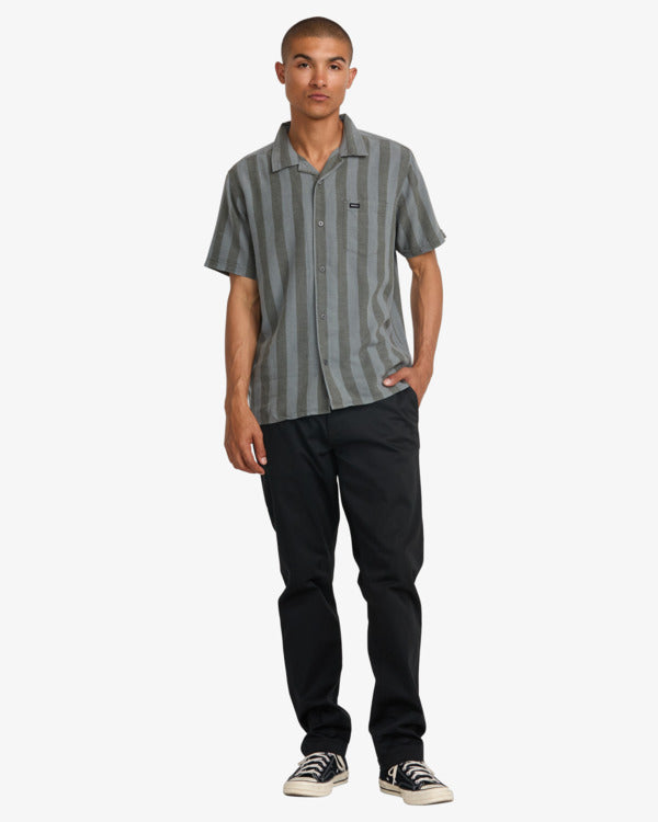 Load image into Gallery viewer, RVCA Men&#39;s Love Stripe Short Sleeve Pocket Shirt Sage Leaf AVYWT00501-SLE
