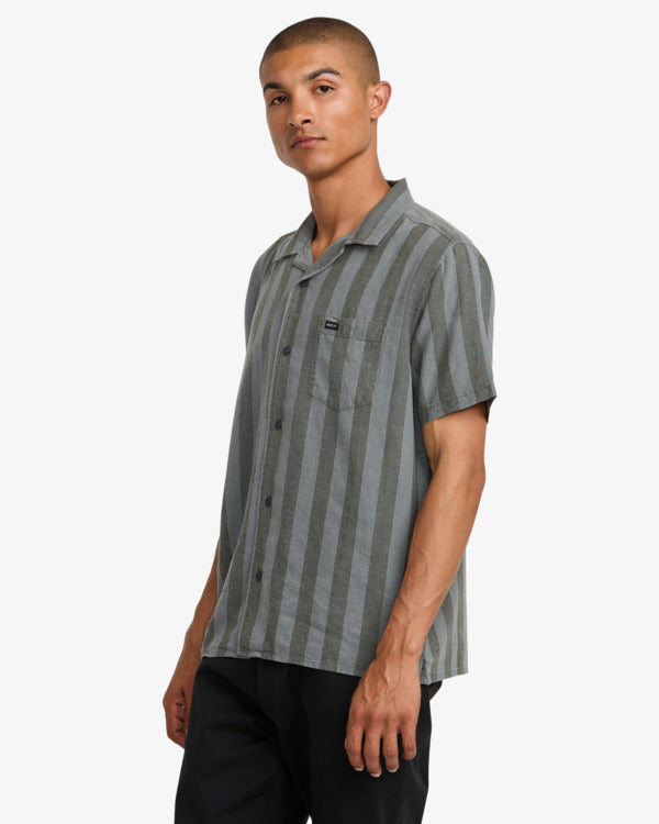 Load image into Gallery viewer, RVCA Men&#39;s Love Stripe Short Sleeve Pocket Shirt Sage Leaf AVYWT00501-SLE
