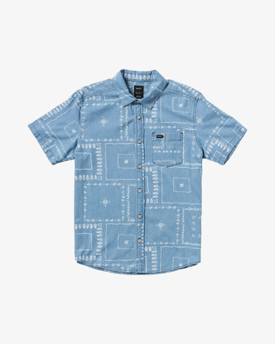 RVCA Men's Frame Chambray Short Sleeve Shirt Blue AVYWT00507-BLU