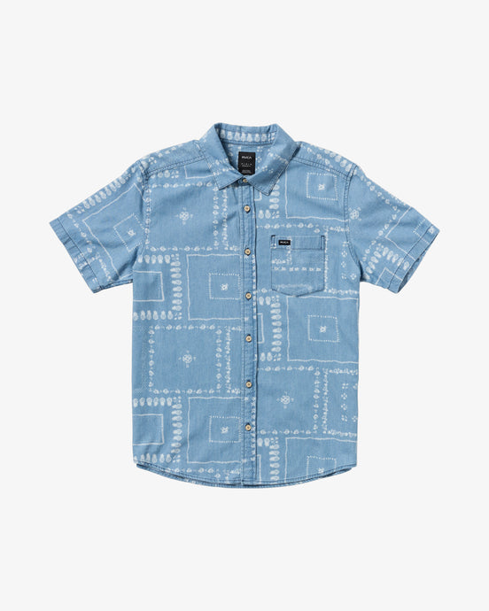RVCA Men's Frame Chambray Short Sleeve Shirt Blue AVYWT00507-BLU