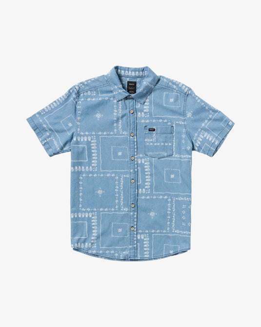 RVCA Men's Frame Chambray Short Sleeve Shirt Blue AVYWT00507-BLU