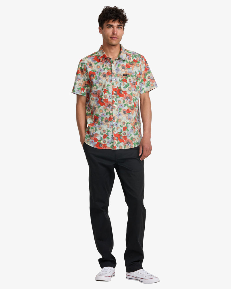 Load image into Gallery viewer, RVCA Men&#39;s Botanical Short Sleeve Shirt Green Tee AVYWT00521-GRT
