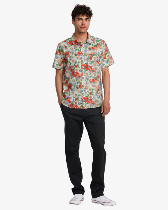 RVCA Men's Botanical Short Sleeve Shirt Green Tee AVYWT00521-GRT