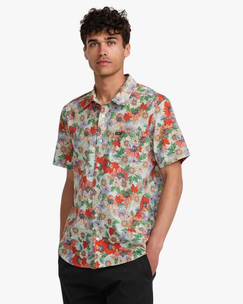 Load image into Gallery viewer, RVCA Men&#39;s Botanical Short Sleeve Shirt Green Tee AVYWT00521-GRT
