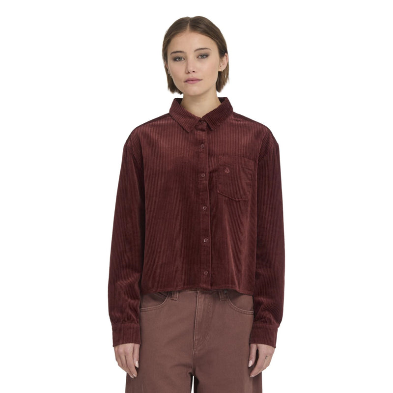 Load image into Gallery viewer, Volcom Women's Wellow Cord Shirt Brick B0532601-BRK
