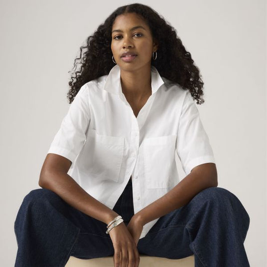 Levi's Women's Harlie Short Sleeve Cropped Shirt White 003QI0001
