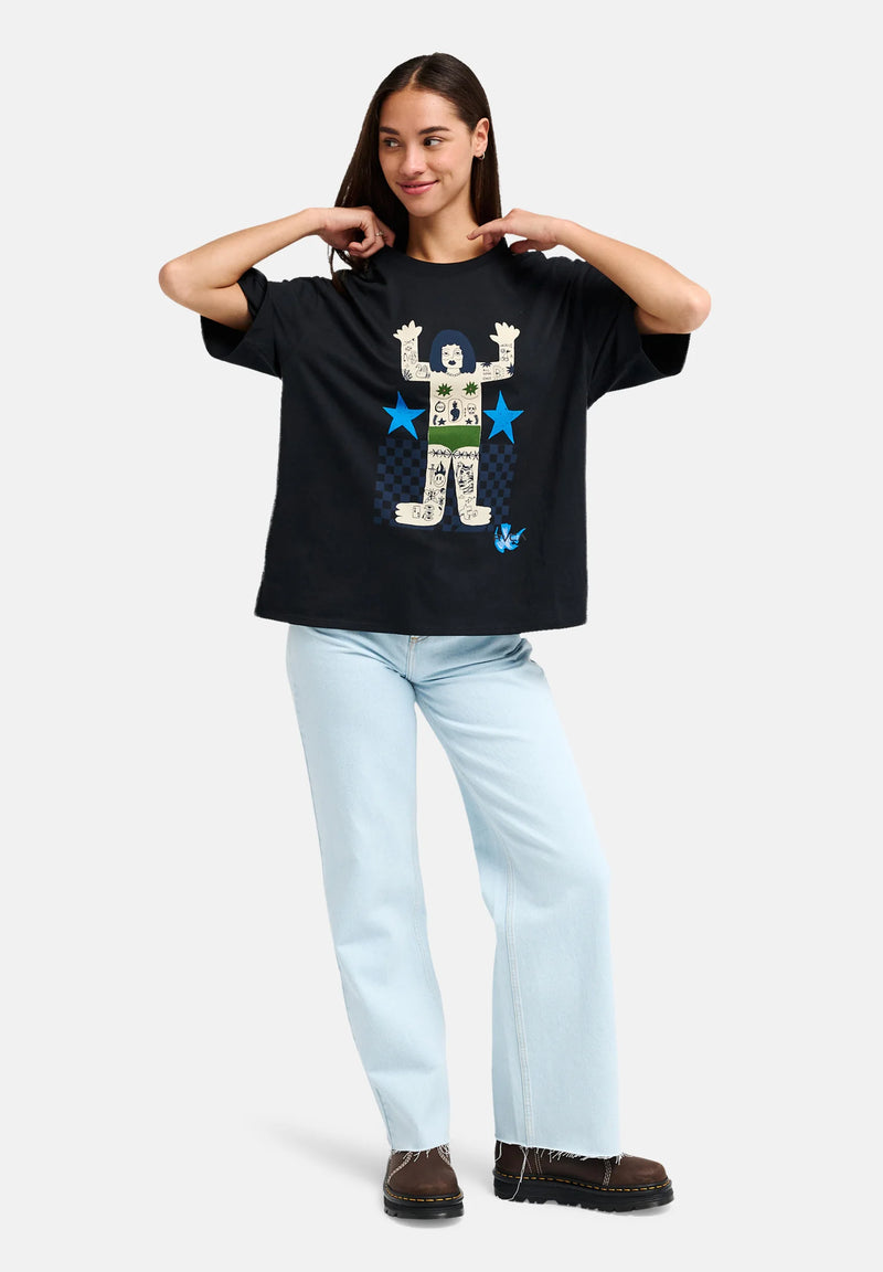 Load image into Gallery viewer, RVCA Women's Bonhomme Oversized T-shirt Black EVJZT00169-KVC0
