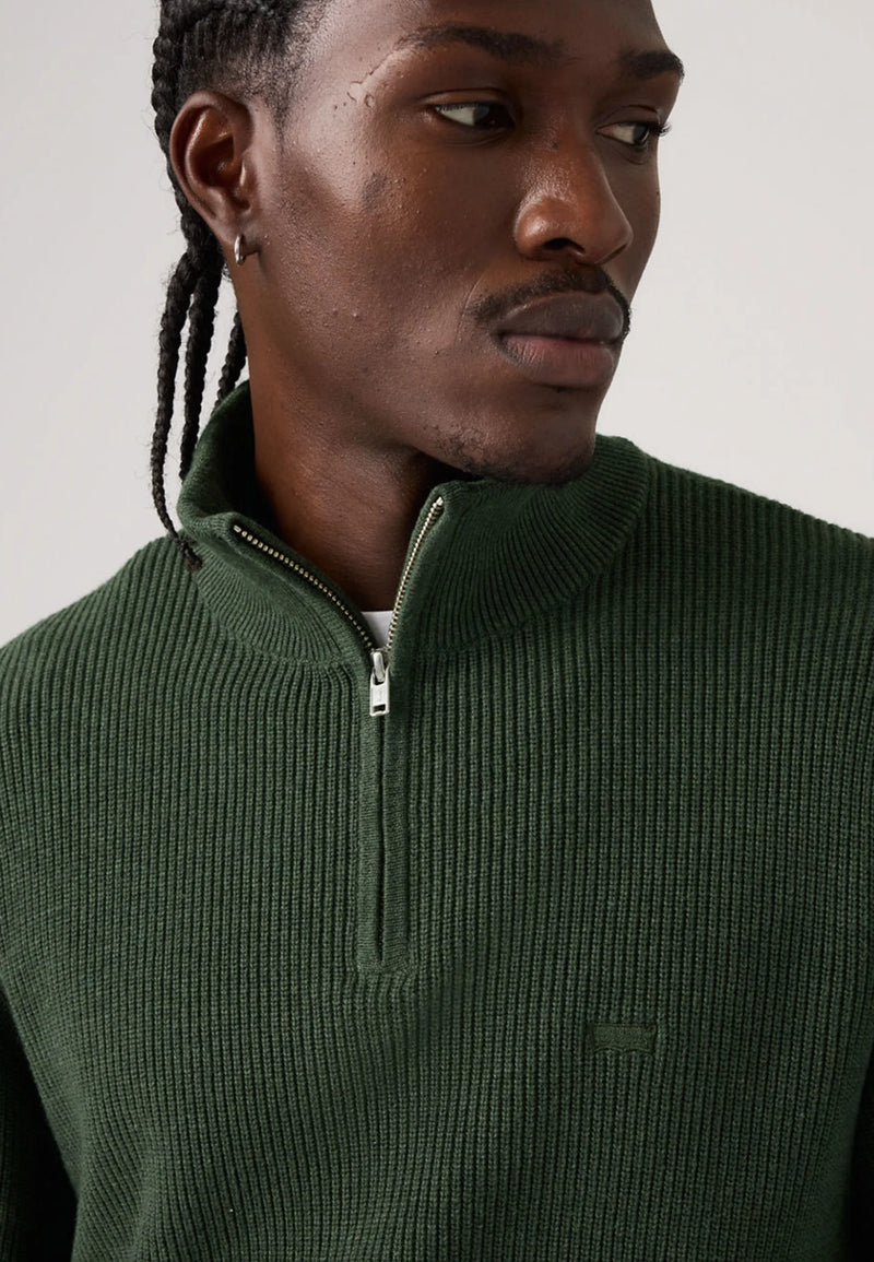 Load image into Gallery viewer, Levi's Men's Housemark Quarter Zip Sweater Duffel Bag Heather Green 0058U0001

