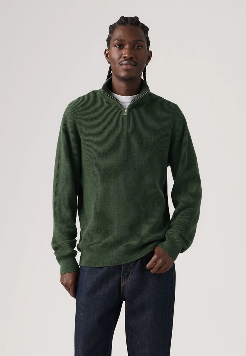 Load image into Gallery viewer, Levi's Men's Housemark Quarter Zip Sweater Duffel Bag Heather Green 0058U0001
