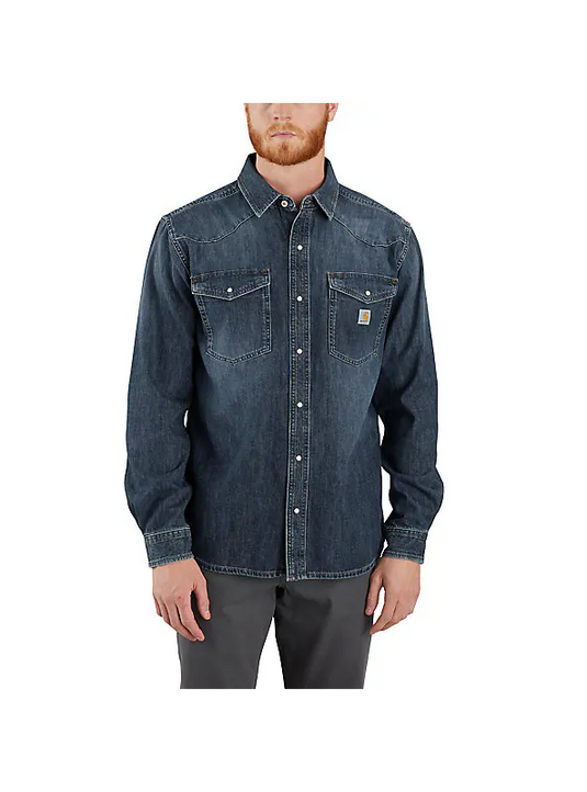 Carhartt Mens' Montana Relaxed Fit Denim Long-Sleeve Shirt Wyatt 106429-HK3