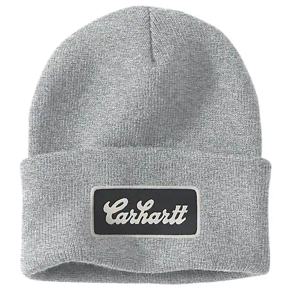 Carhartt Unisex Knit Cuffed Script Patch Beanie Heather Gray 107007-HGY