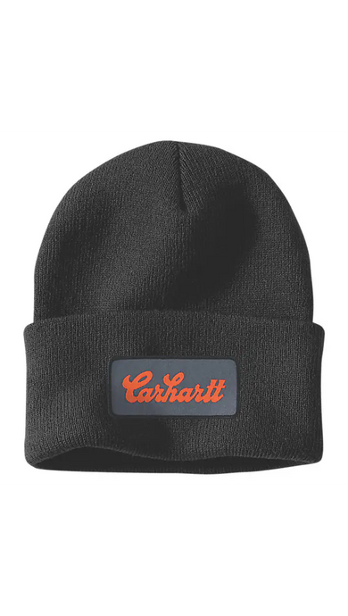 Carhartt Unisex Knit Cuffed Script Patch Beanie Black 107007-N04
