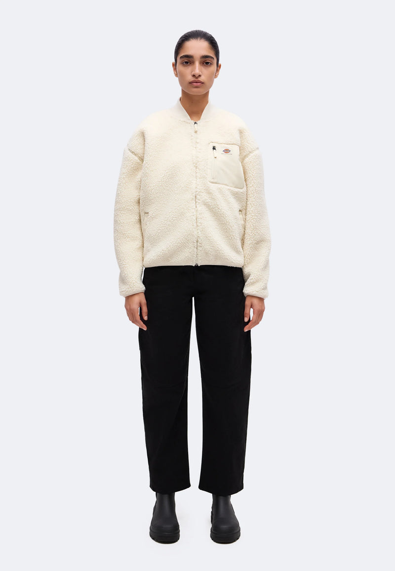 Load image into Gallery viewer, Dickies Women's Central Sherpa Bomber Jacket Whitecap Grey DK0A88BNF90
