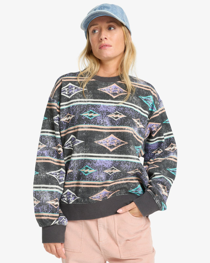Load image into Gallery viewer, Billabong Women's High Tides Brooklyn Graphic Sweatshirt Off Black EBJFT00153-OFB
