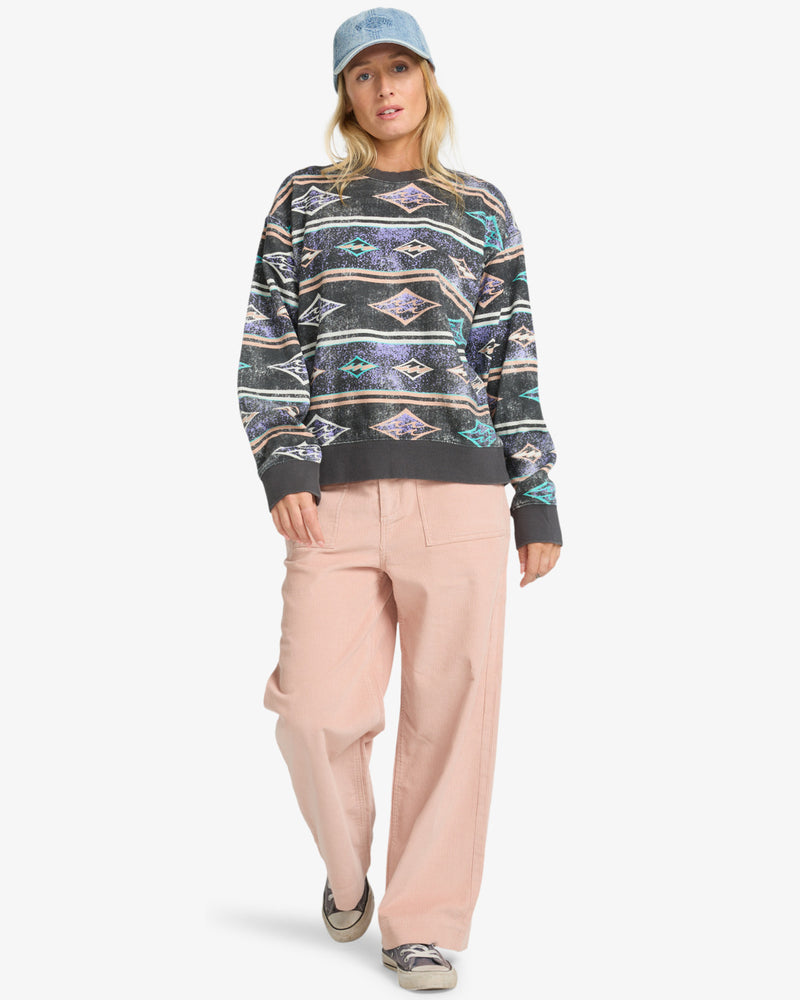 Load image into Gallery viewer, Billabong Women's High Tides Brooklyn Graphic Sweatshirt Off Black EBJFT00153-OFB
