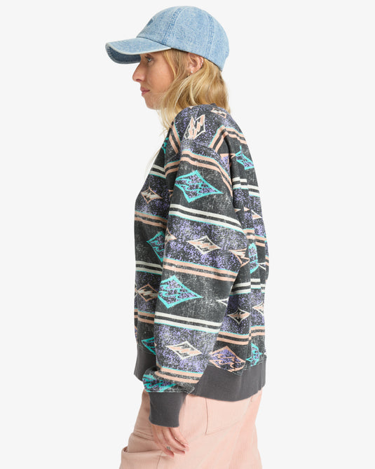 Billabong Women's High Tides Brooklyn Graphic Sweatshirt Off Black EBJFT00153-OFB