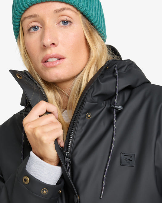 Billabong Women's Under The Rain Coat Jacket Black Pebble EBJJK00161-BPB