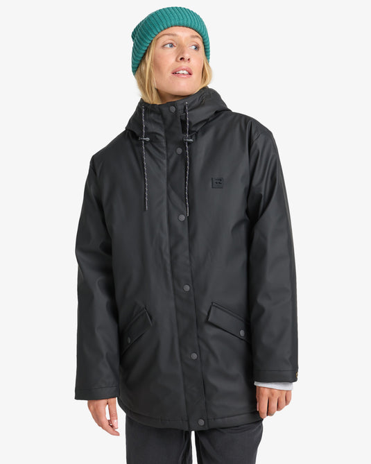 Billabong Women's Under The Rain Coat Jacket Black Pebble EBJJK00161-BPB