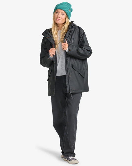 Billabong Women's Under The Rain Coat Jacket Black Pebble EBJJK00161-BPB