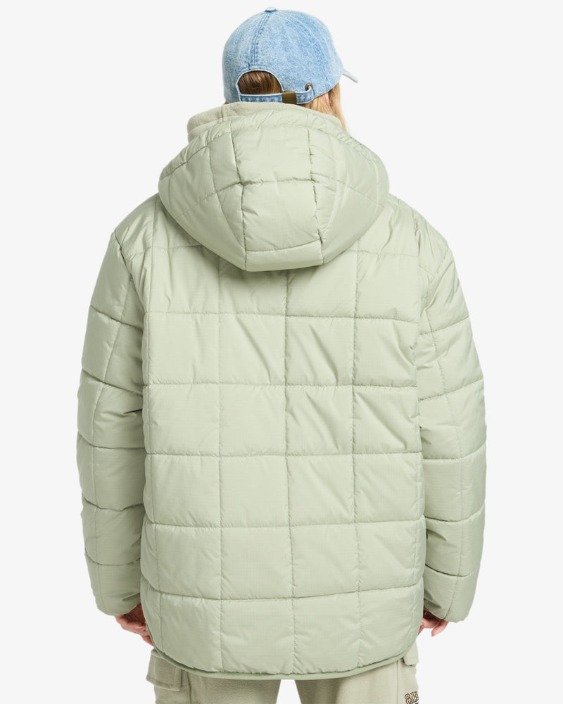 Load image into Gallery viewer, Billabong Women&#39;s Happy Camper Puffer Jacket With Hood Seagrass EBJJK00165-GHJ0
