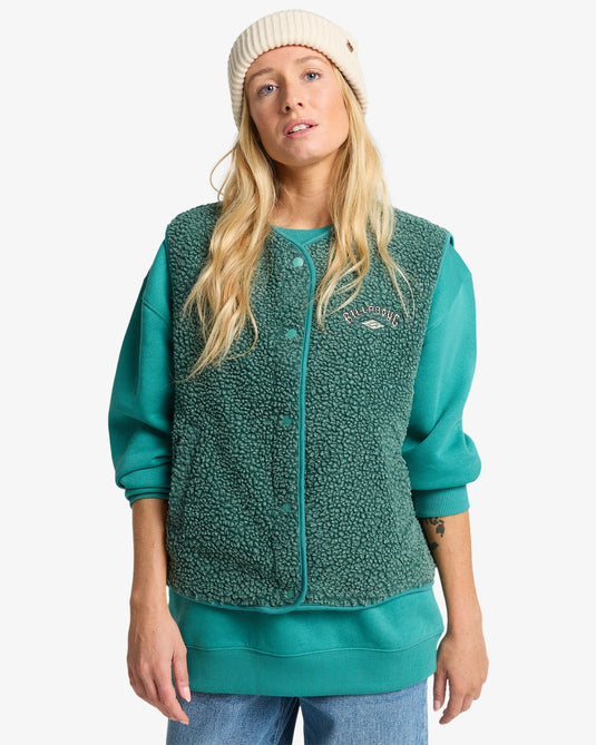 Billabong Womens' Be Happy Sherpa Vest Evergreen EBJPF00118-EVG