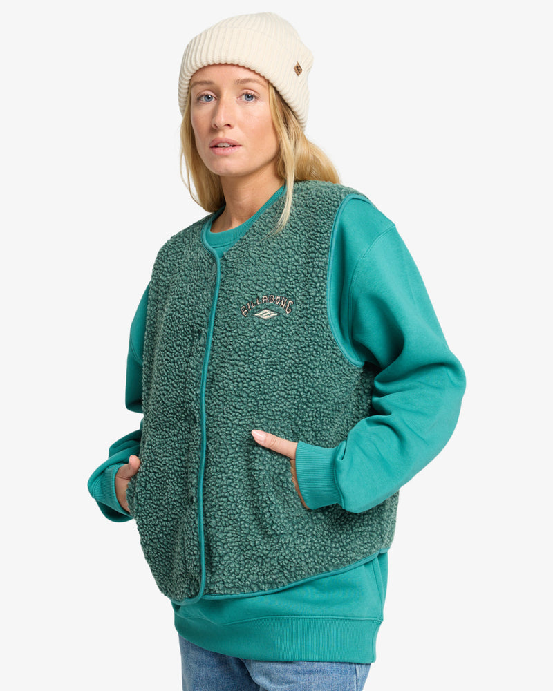 Load image into Gallery viewer, Billabong Womens&#39; Be Happy Sherpa Vest Evergreen EBJPF00118-EVG
