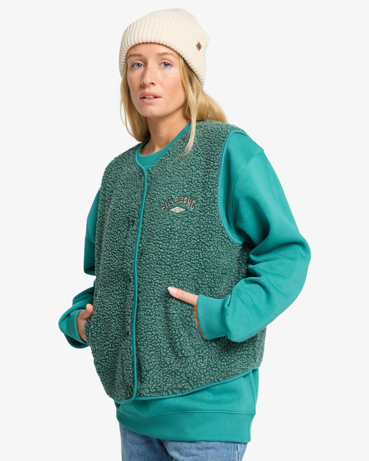 Billabong Womens' Be Happy Sherpa Vest Evergreen EBJPF00118-EVG