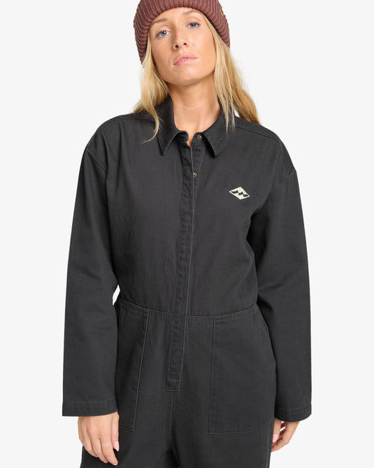 Billabong Women's Take The Road Corduroy Romper Black Sands EBJWO03004-BSD