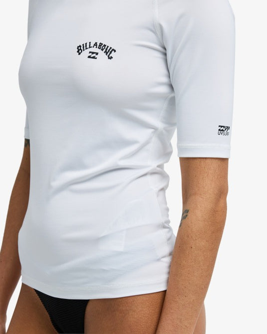Billabong Women's Tropical Surf Short Sleeve UV Rash Vest White EBJWR03041-WHT