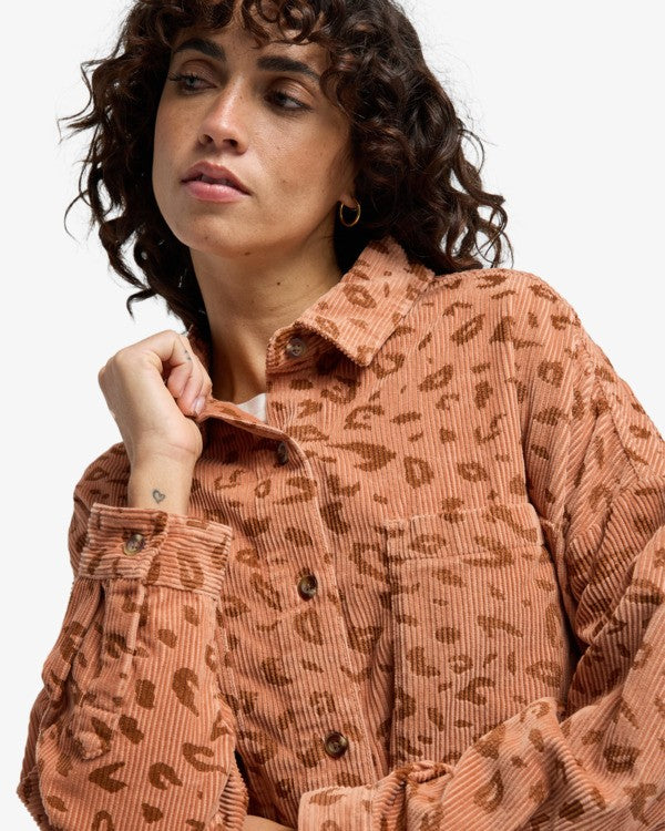 Load image into Gallery viewer, Billabong Women's Stoked On You Long Sleeve Corduroy Shirt Sunburnt EBJWT00120-CLT0

