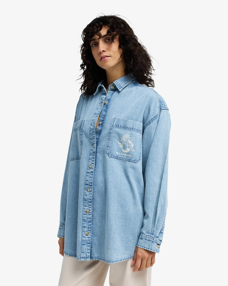 Load image into Gallery viewer, Billabong Women's Down The Coast Long Sleeve Shirt Washed Blue EBJWT00122-BLB0
