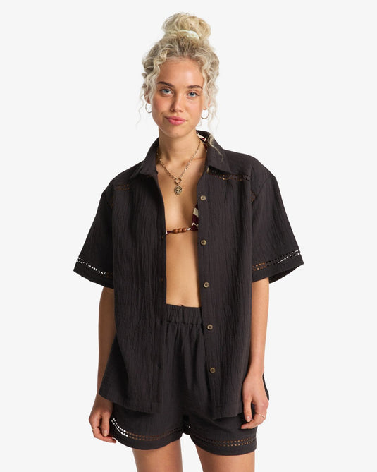 Billabong Women's Summers End Short Sleeve Shirt Black Sands EBJWT00126-BSD