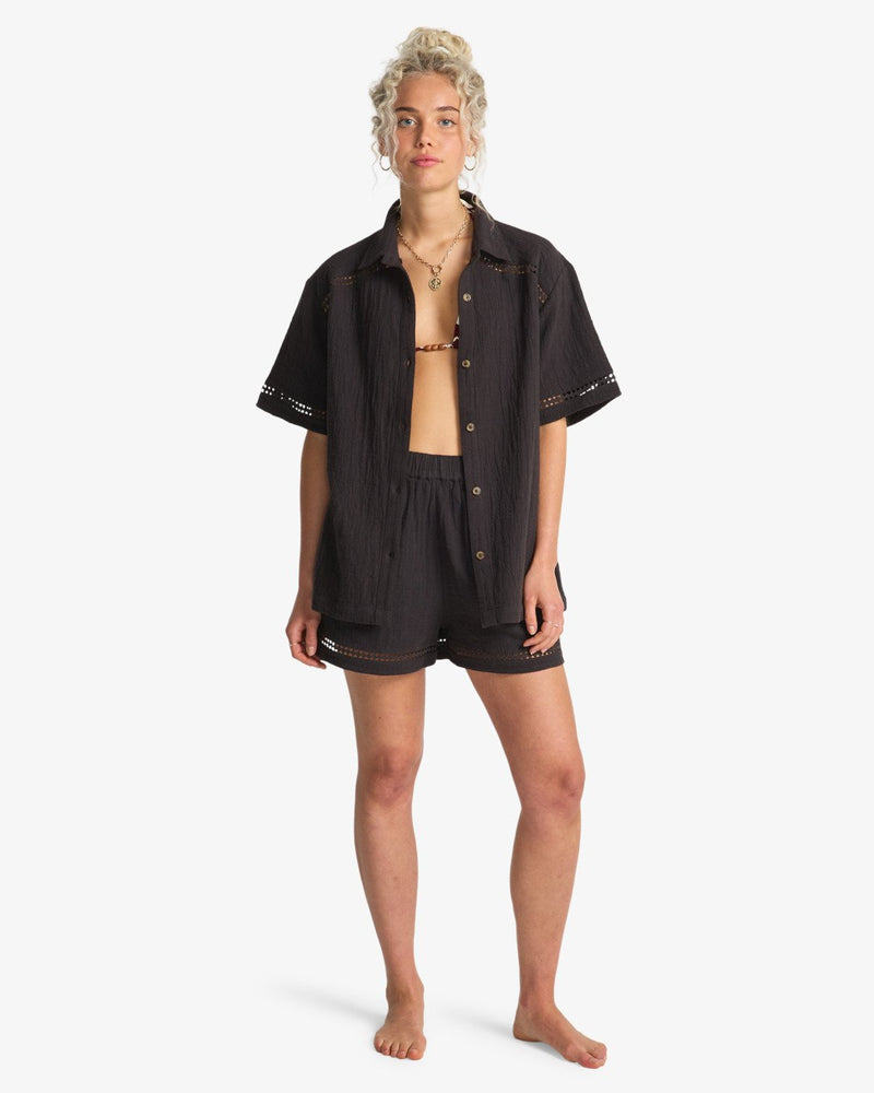 Load image into Gallery viewer, Billabong Women's Summers End Short Sleeve Shirt Black Sands EBJWT00126-BSD
