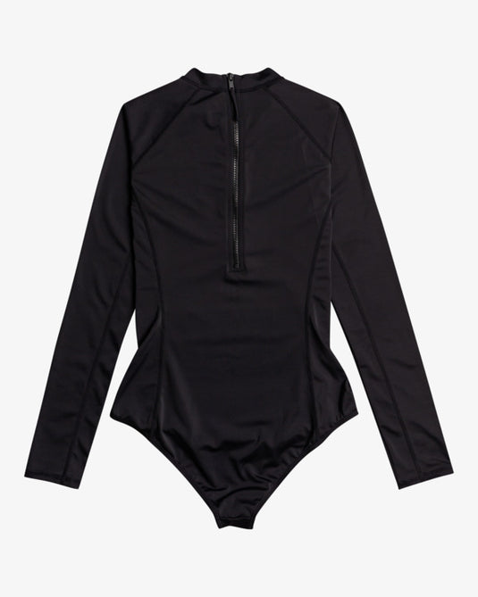 Billabong Women's Tropical Bodysuit Long Sleeve One Piece Swimsuit Black Pebble EBJX100102_BPB