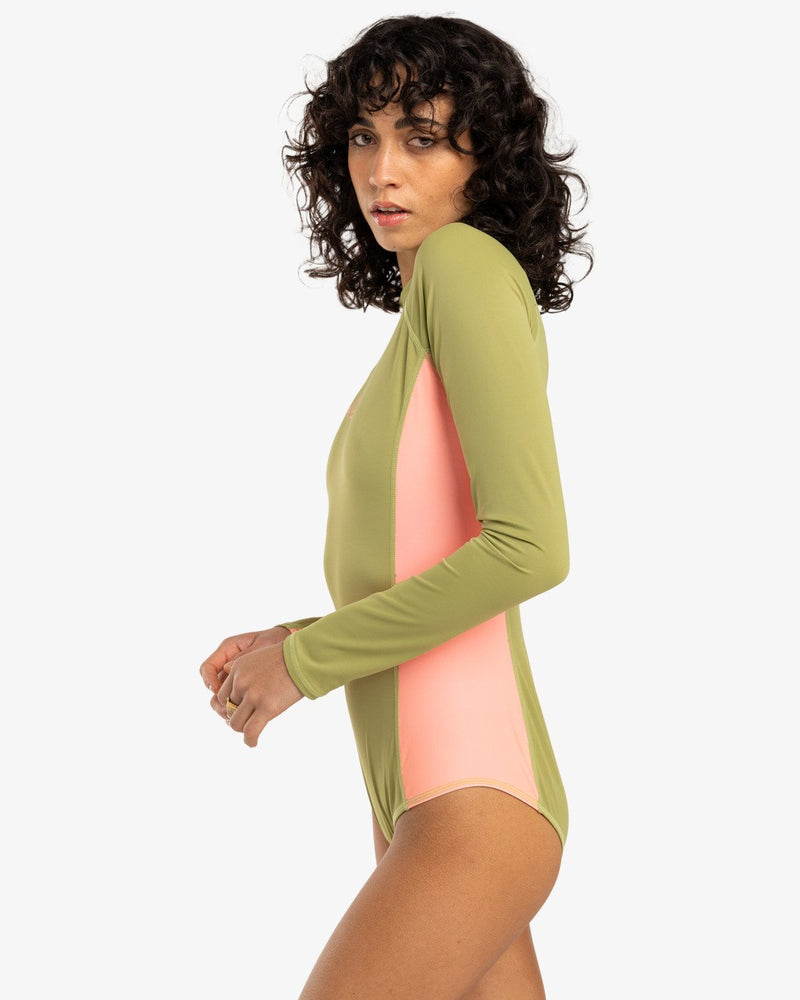 Load image into Gallery viewer, Billabong Women&#39;s Tropical Bodysuit Long Sleeve One Piece Swimsuit Avocado EBJX100102_AVO
