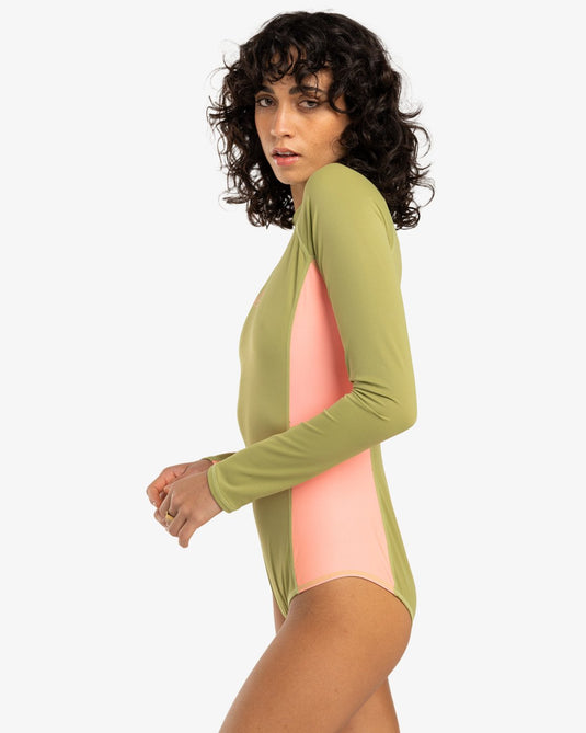 Billabong Women's Tropical Bodysuit Long Sleeve One Piece Swimsuit Avocado EBJX100102_AVO